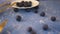 Dessert, restaurant, blueberries. Blueberries on a beautiful background with dessert and coffee. Beautiful video on the background