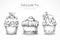 Dessert set. Food icons. Cake, ice cream, cupcake, sweets. Pencil sketch collection vector illustration