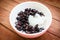 Dessert sticky rice black beans with coconut milk.