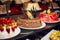 Dessert Sweets on banquet table. Rows of tasty looking desserts in beautiful arrangements hotel, Egypt