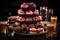 Dessert table adorned with mouthwatering donuts and a candy rainbow. AI Generated