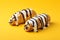 Dessert Tacos tasty fast food street food for take away on yellow background