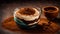 Dessert tiramisu in a glass bowl, cuisine cake powder gastronomy morning italian