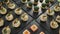 Desserts appetizers and canapes with shrimp cheese jam nuts and fish for wedding party presentation training seminar or