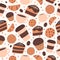 Desserts seamless pattern. Vekorny sweets and coffee wallpaper.