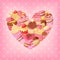 Desserts vector heart on pink background. St.Valentines Day decoration.