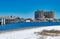 Destin, Florida - February 13, 2016: Bridge to Destin and city hotels under a blue winter sky