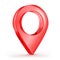 Destination 3d icon, Map pointer icon. GPS location symbol. 3d red glass pointer