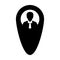 Destination icon male user person profile avatar with location map marker pin symbol in flat color glyph pictogram