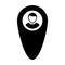 Destination icon male user person profile avatar with location map marker pin symbol in flat color glyph pictogram