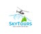 Destination tour over snowy mountain and travel by helicopter logo design. Helicopter rental service vector design