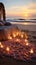 Destination wedding setup on a beach at sunset, symbolizing love and togetherness