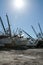 Destroyed Boats after Hurricane Ian in Fort Myers Florida Sea Front, USA