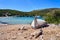 Destroyed boats in a rocky bay on the island of Kefalonia