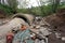 Destroyed bridge after flooding