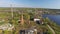 Destroyed buildings in the village. Aerial shooting