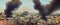 Destroyed and burning European city, destroyed buildings, fire and black smoke clouds going into the sky. Generative, generative