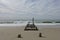 Destroyed fishing gangway on Cape May beach