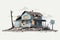 destroyed home demolished building vector flat isolated illustration