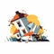 destroyed home demolished building vector flat isolated illustration