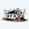 destroyed home demolished building vector flat isolated illustration