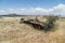 Destroyed Israeli tank is after the Doomsday Yom Kippur War on the Golan Heights in Israel, near the border with Syria