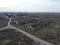 Destroyed livestock farm in the north of Ukraine, aerial view. Dilapidated industrial buildings