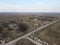 Destroyed livestock farm in the north of Ukraine, aerial view. Dilapidated industrial buildings