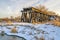 Destroyed railroad timber trestle