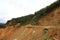 Destroyed road landslide damaged of powerful flood in the mountains of Colombia