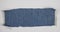 Destroyed torn denim blue jeans frayed flap patch fabric frame on white background