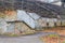 Destroyed tribunes of stadium in dead abandoned ghost town of Pripyat, Chernobyl NPP exclusion zone, Ukraine