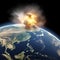 Destroying of planet by asteroid impact with huge explosion. AI generative illustration