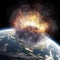 Destroying of planet by asteroid impact with huge explosion. AI generative illustration