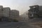 Destruction of war in the city of Taiz, Yemen