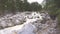 Destructive power of nature. Panorama of a mountain river. Consequences of mudflow