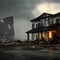 Destructive tornado destroys house, trees will break. Bad weather