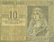 Detail of 10 dinars banknote printed by Yugoslavia in 1939