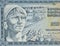 Detail of 1000 dinars paper bill printed by Yugoslavia
