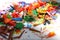 Detail of an abstract image of a pile or heap of colored shavings or remains of colored pencils