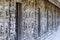 Detail of ancient wooden carved wall ornament with mythical figures, Shwenandaw monastery, Mandalay, Myanmar or Burma