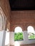 Detail of arabic carvings  in the Alhambra of Granada, inside view. Andalusia, Spain