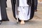 Detail of the bare foot of a nazarene or penitent doing his penance station in the Holy Week procession