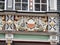 Detail of a bay window with angels on the facade of a historical house in the Lübeck