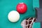 Detail of billiard balls on green background