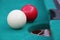 Detail of billiard balls on green background