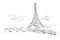 Detail Black and white Manual Sketch Eiffel Tower cloud and gate at Paris