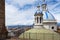 Detail of the blue domes of the Cathedral in Cuenca, Ecuador