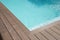 detail blue liner for swimming pool with wood