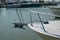 Detail of boat anchor and windlass on bow of a sport fishing yacht